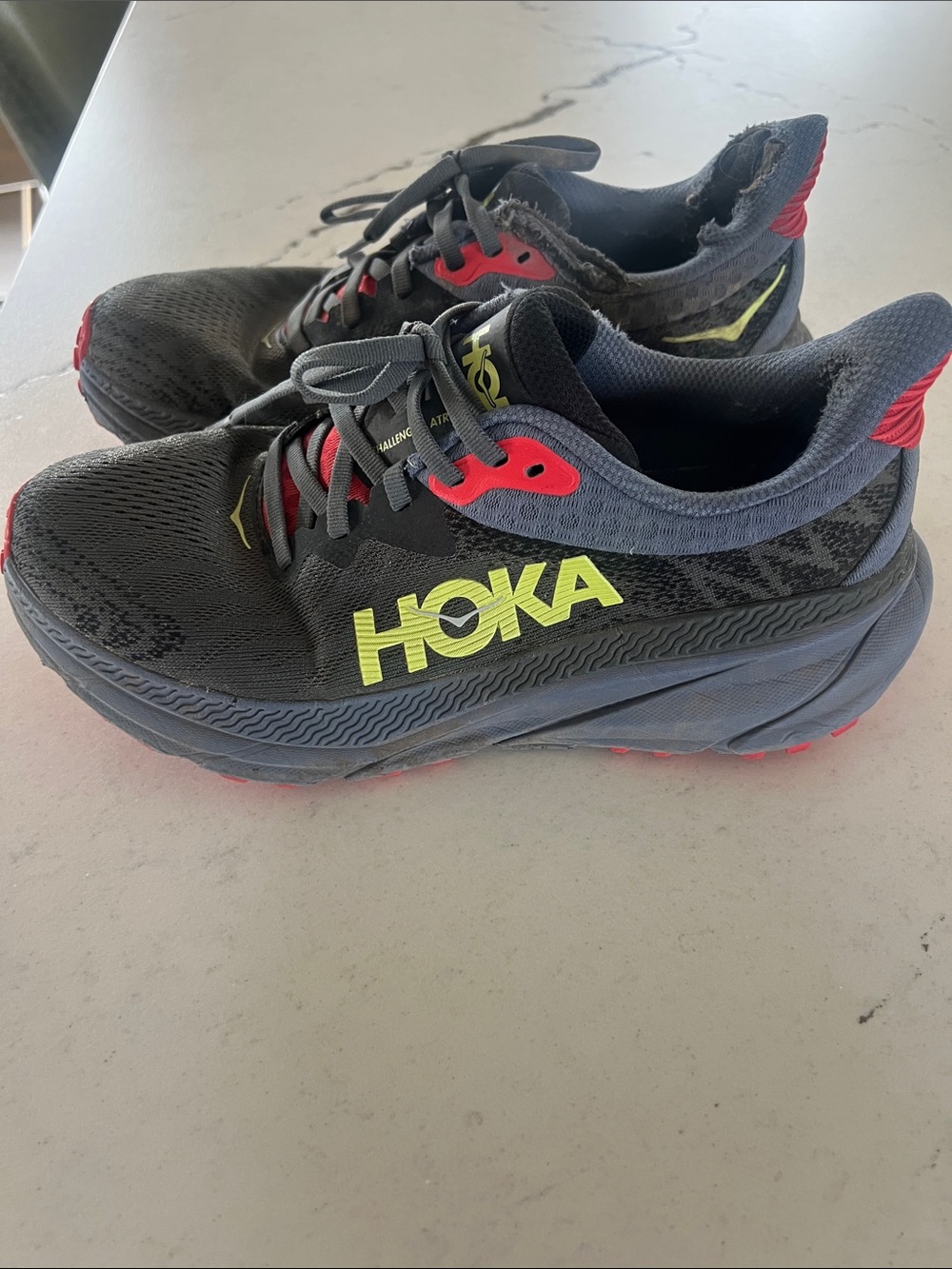 Hoka Challenger ATR. 7 Blue Neon Yellow & Red Running Sneakers. Size 8 Amazing!!